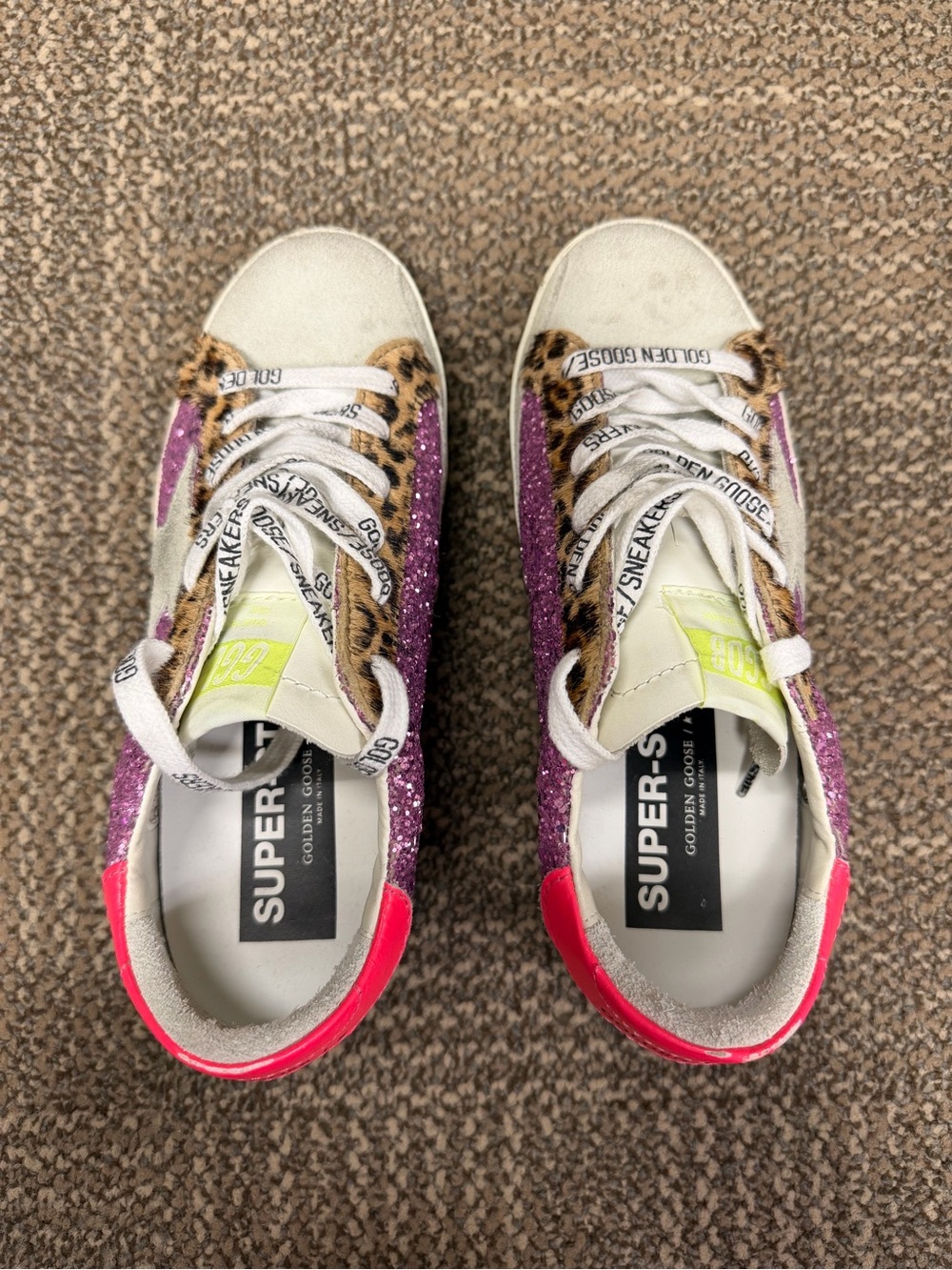 Golden Goose Women’s Purple Glitter & Leopard Trim Superstar Sneakers - Picture 4 of 5